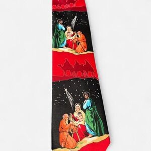 Holiday Traditions Hallmark Nativity Men OS Red Black Religious Christmas Tie